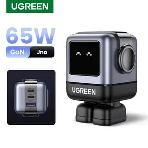 UGREEN Uno 65W USB C Charger Block, Nexode 3-Port GaN Fast Charger with Screen, Fun Robot Gifts for Men Women, Compatible with iPhone 17, MacBook Pro/Air, XPS, Galaxy S25, Steam Deck, ROG Ally, Black,TikTokShopSpringGlowUp,Greenish