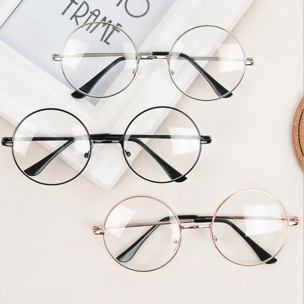 3pcs Retro Round Frame Metal Glasses for Men & Women - Anti-Blue Light, Lightweight Korean Fashion Flat Lens, Stylish Unisex Eyewear for Daily Use & Work