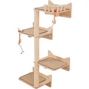 Wall Mounted  Tree - 7 count  Wall Shelves & Perches with Tall Sisal  Posts, Wall Mount  Climbing Tree & Space-Saving Furniture for Indoor Cats to Climb, Scratch & Lounge