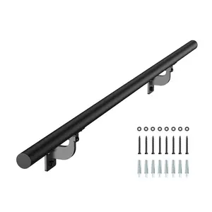 VEVOR Wall Mounted Stair Handrail, 4ft Pipe Staircase Handrail, Black Galvanized Aluminum, 1.26 inch Pipe Diameter, Indoor&Outdoor Staircase Railing,Industrial Hand Rail for Steps,Security Baluster