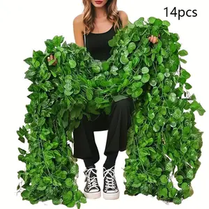 14 Pcs Fake Ivy Leaves Artificial Garland, Artificial Plants, Greenery Hanging Plant Vine, Faux Hanging Plant for Bedroom Wall Decor, Wedding Party Room Aesthetic, Christmas Decor