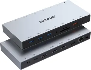 Docking Station, SUTOUG 15 in 1 USB C Docking Station 3 Monitors with 2 HDMI 4K, DisplayPort, USB 3.1/USB-C Data 3.0,Compatible with Windows and MacOS