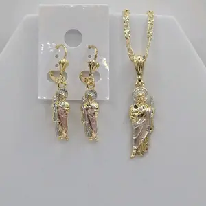SAINT JUDE religious colors set necklace with earrings gold-plated beautiful style GOLD-PLATED chain 18"inches 24"inches available