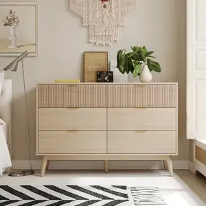 VOWNER Fluted Dresser for Bedroom with 6 Drawers, Modern Chest of Drawers with Handles drawer dresser storage cabinet for Bedroom