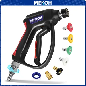 [Summervibes] [fathersdaygift] Short Pressure Washer Gun with Swivel, 5000 PSI High Power Washer Spray Gun, 10 GPM Foam Gun with 3/8" Quick Connect, M22-14mm for Extension Wand, Hose, Pressure Washer Handle with 5 Nozzle Tips,nova