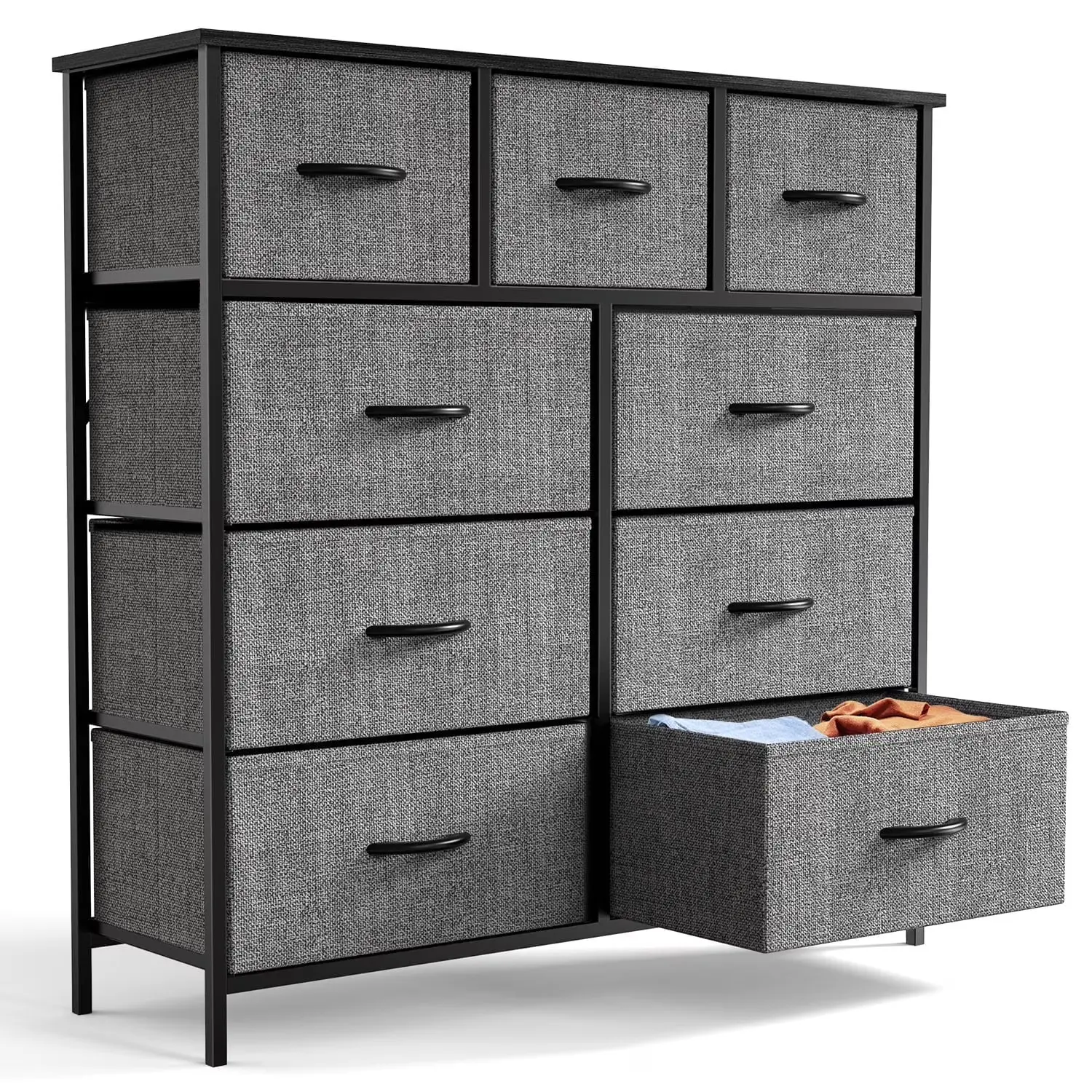9 Drawer Fabric Dresser for Bedroom, Grey