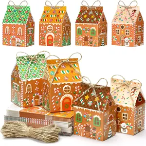 Christmas Clearance Sale 48/60 Pcs Christmas Mini Gift Boxes Gingerbread House Treat Boxes Fill It Yourself Empty Gift Boxes Candy Boxes,School Home Table Christmas Tree Decorations,Kraft Paper Container for Xmas Holiday Birthday Wedding Party Supplies