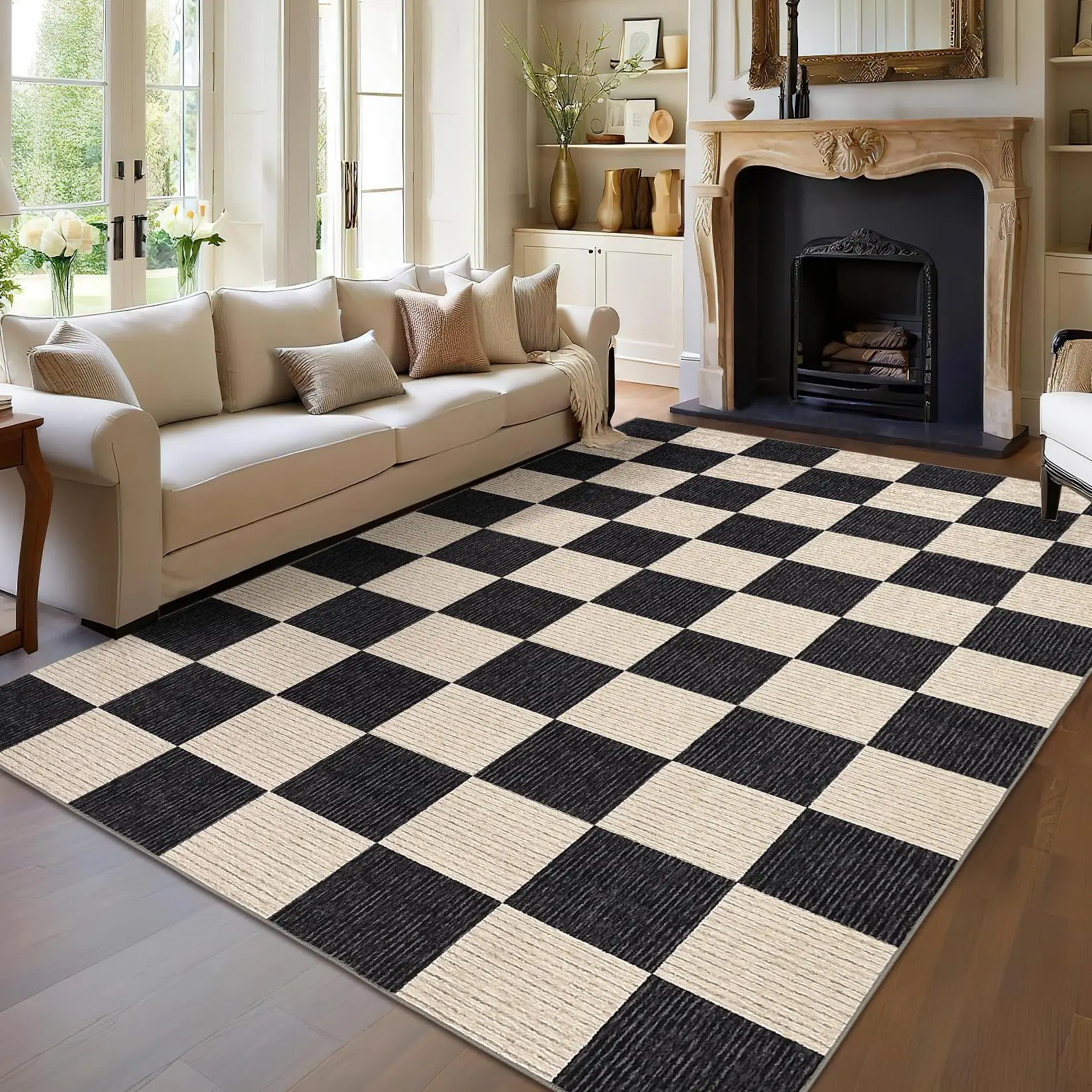 Modern Checkered Print Rug Soft and Non-shedding Checkerboard Pattern Rug Stain-resistant and Slip-resistant Ultra-thin and Washable for Bedrooms Dining Rooms Laundry Rooms Children's Rooms and Playrooms carpet