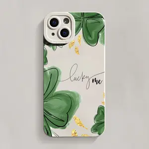 A Lively Green Irish Clover Pattern on a Creamy White Background, Suitable for Iphone 17, 16E, 16, 15, 14, 13, 12, 11 Mini Pro Max Air X XR XSMAX 8 7 Plus. This Is a Shockproof Matte Back Cover, a Smartphone Case for Everyday Use