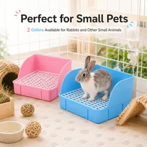 Square Shape Mesh Grid Rabbit Litter Box - Durable, Anti-Tipping, Splash-Proof Plastic Toilet with Urine Control for Small Pets (Guinea Pigs, Dwarf Rabbits)