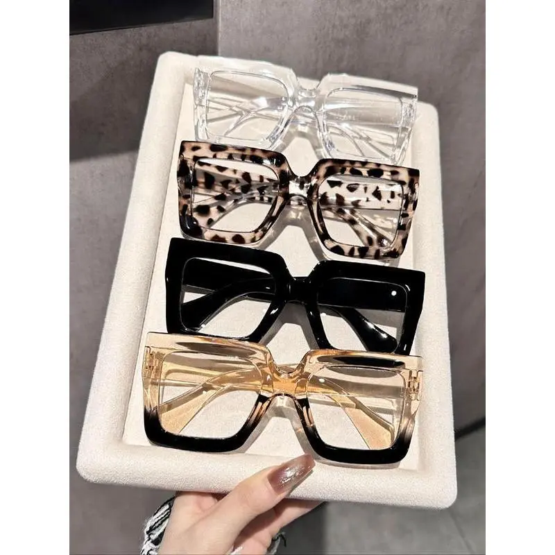 Unisex Leopard Ombre Modern Frames Styling Sunglasses - Preppy Aesthetic Full Rim PC Frames, Polarized Lenses, Trendy Shades for Casual Everyday Wear, Modern Frames Sunglasses,summer outifit,travel essentials
