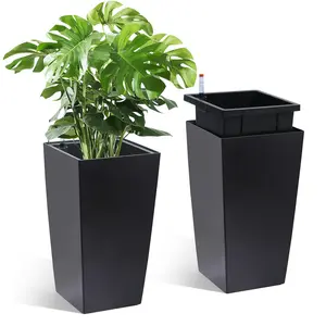 Garvee Set of 2 Tall Planters (16-22.5 Inch) for Indoor and Outdoor Use, Featuring Self-Watering Design, Built-in Drainage, Water Level Monitor, and Durable Resin/Plastic Construction in Black or White