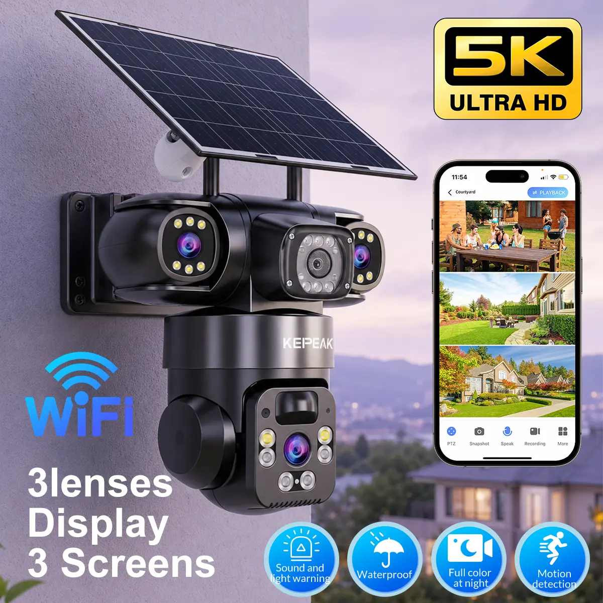 【DealsForYou】12MP Solar Outdoor Security Camera - Bullet & PTZ Dual Lens, 360° View, WiFi Surveillance, Color Night Vision, Auto Tracking, 2-Way Audio, No Monthly Fee, IP66 Waterproof, 24/7 Remote 1080p Viewing
