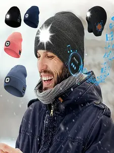 Music Beanie Hat with Built-In Stereo Headphones, Rechargeable Wireless LED Light, Warm Winter Accessory for Men & Women