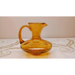 Rainbow Glass Amber Glass Squat Pitcher Handblown Jug MCM Carafe 5”