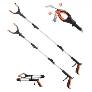 43" Foldable Grabber Reacher Tool with 360° Rotating Jaw, Magnet and LED Light, Lightweight Extra Long Trash Picker Upper for Seniors, Mobility Aid for Picking Up Litter, Bottles, Trash