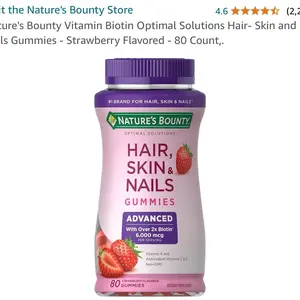 Nature's Bounty Vitamin Biotin Optimal Solutions Hair- Skin and Nails Gummies - Strawberry Flavored - 80 Count,.