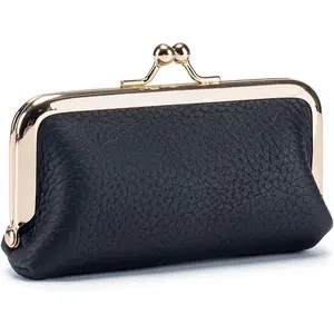 Vintage Coin Purse for Women - Genuine Leather Small Wallet with Buckle Closure & Compact Change Holder (Black)