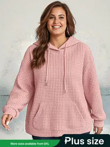 Women's Solid Color Knitted Jacquard Fashion Loose Simple Plus Size Hooded Long Sleeve Essential Sweatshirt, Casual Style, Comfortable Fit, Womenswear, Basic, Casual Cozy Jumper, Casual Soft Sweatshirt
