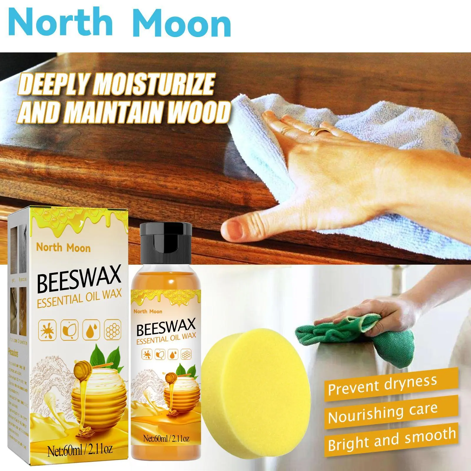 Beeswax Essential Oil Wood Care Product - Natural, Nontoxic, Oil-Based Beeswax Polish for Mahogany Furniture Shine, Hardwood Floor Anti-Crack Maintenance & Deep Moisturization, Household Home Care Supply, Natural Wax Polishes, Nontoxic Polishes