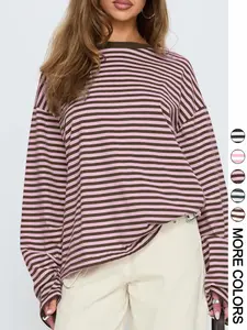 Women's Striped Long Sleeve Loose Top, Casual Versatile Blouse, Stylish Ladies' Fashion Shirt, Womenswear, Perfect for Daily Wear & Layering, Fit