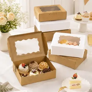 6Pcs Lace Clear Window Flip Lid Cake Boxes Transparent Bakery Treat Containers for Party Favors, Dessert Packaging, Holiday Celebrations & Home Baking