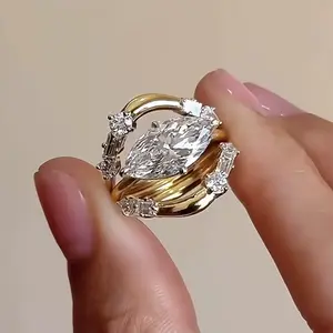 Solarii Marquise Cut 2.0ct White Stone 3PC Ring Set – 5A Cubic Zirconia CZ, 925 Sterling Silver, Perfect for Daily Wear for Women – Look at This, Refresh Your Look, Find Your Perfect Travel Suitrsary Ring