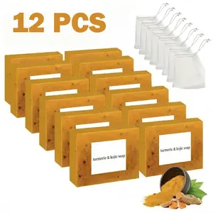 12 PCS Lemon Turmeric KojicAcid Soap, Turmeric & Kojic Acid Brightening Soap, DarkSpot Remover, Kojic Acid Soap, Soap Body CareBody Wash Lemon Flawless Organic