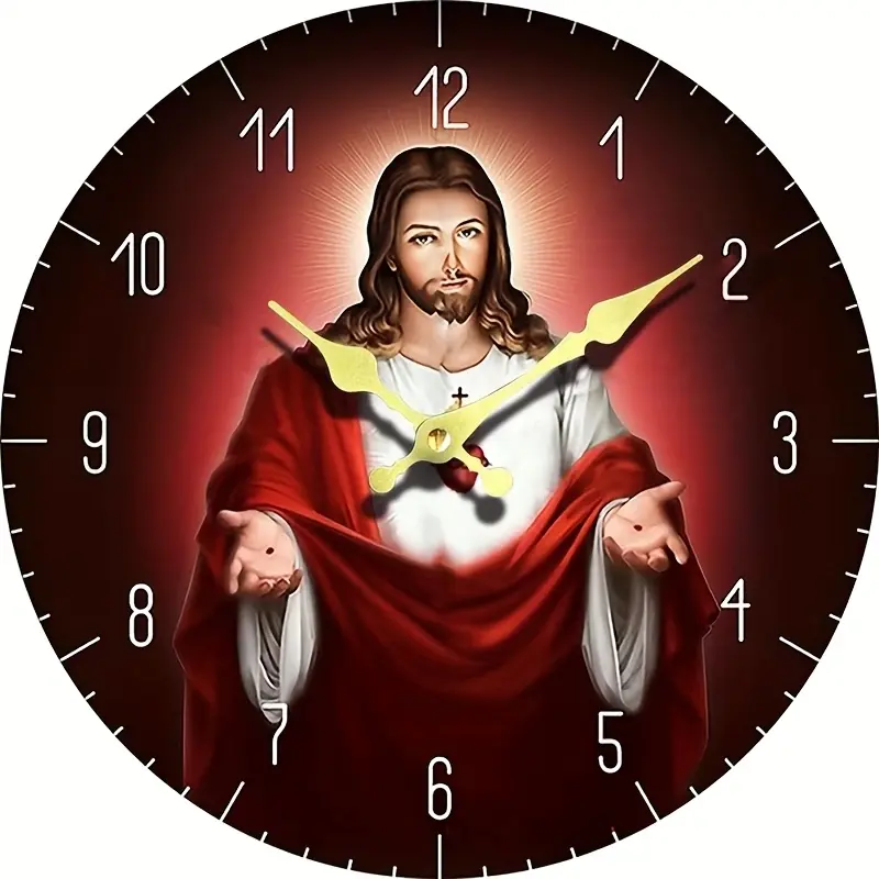 Silent quartz wall clock, vintage Sacred Heart of Jesus creative clock, suitable for living room, home, office, dormitory decoration, ideal Christmas and winter gift, battery operated (AA batteries not included)