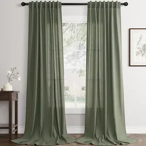 Jowels Linen Semi-Sheer Curtains 2-Panel Set, Modern Farmhouse Home Decoration Curtain, 52-Inch Width Light-Filtering Rod Pocket Back Tab Drapes for Living Room Privacy