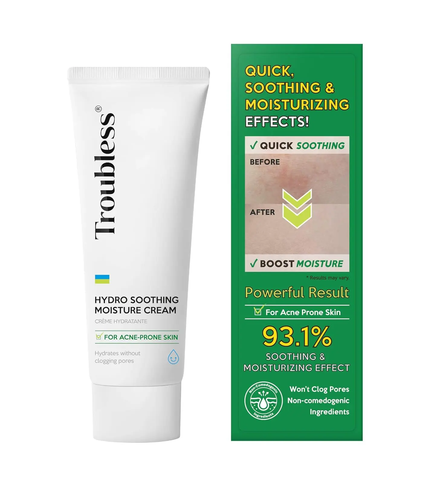 Troubless Hydro Soothing Moisturizer Face Cream | Hydrating Moisturizer Face Cream Korean Redness Relief for Face | Day & Night Skin Cream Face Moisturizer for Oily Skin Combination (2.36 fl oz)