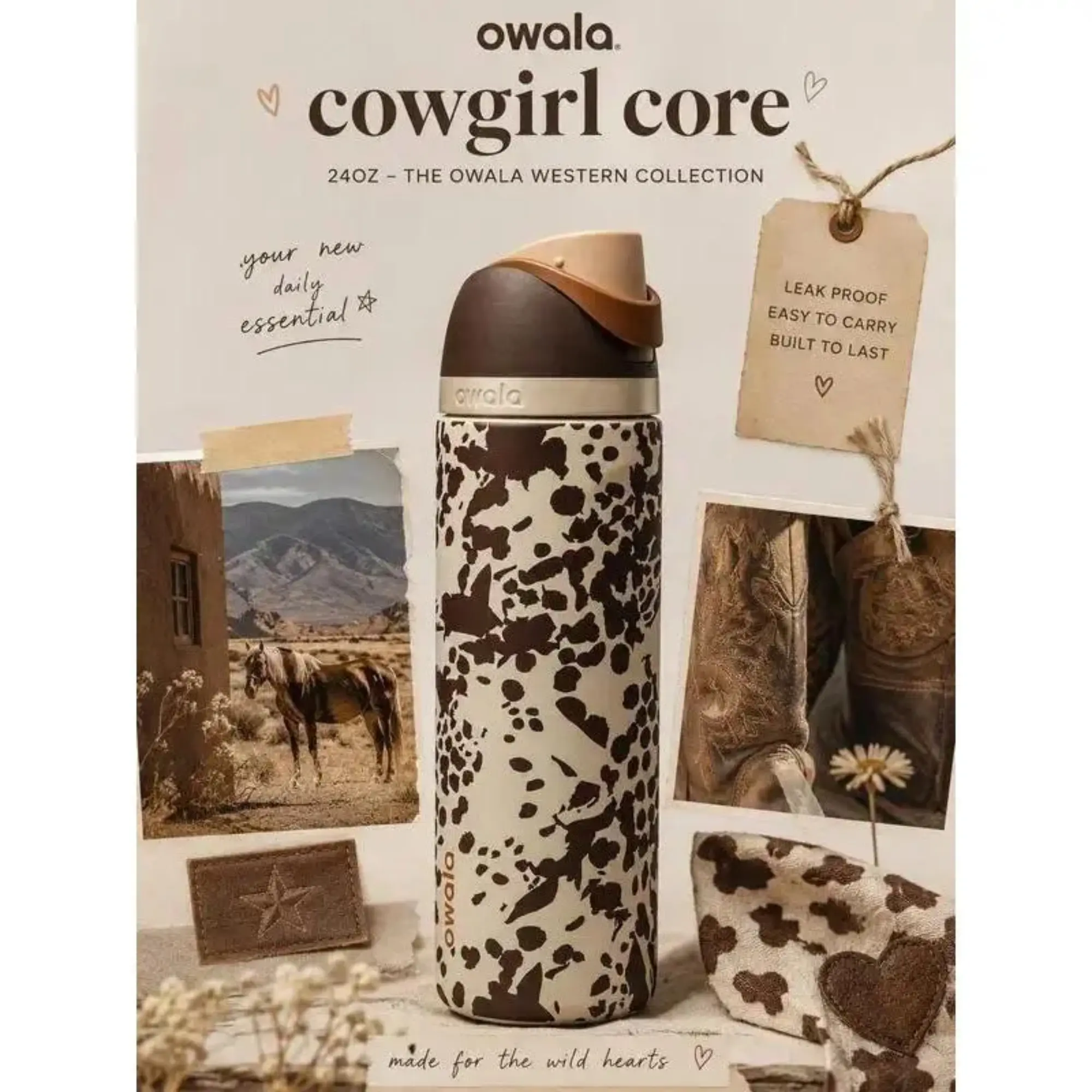LIMITED EDITION OWALA Cow Cowgirl core Insulated Stainless Steel Leakproof Cup with Handle