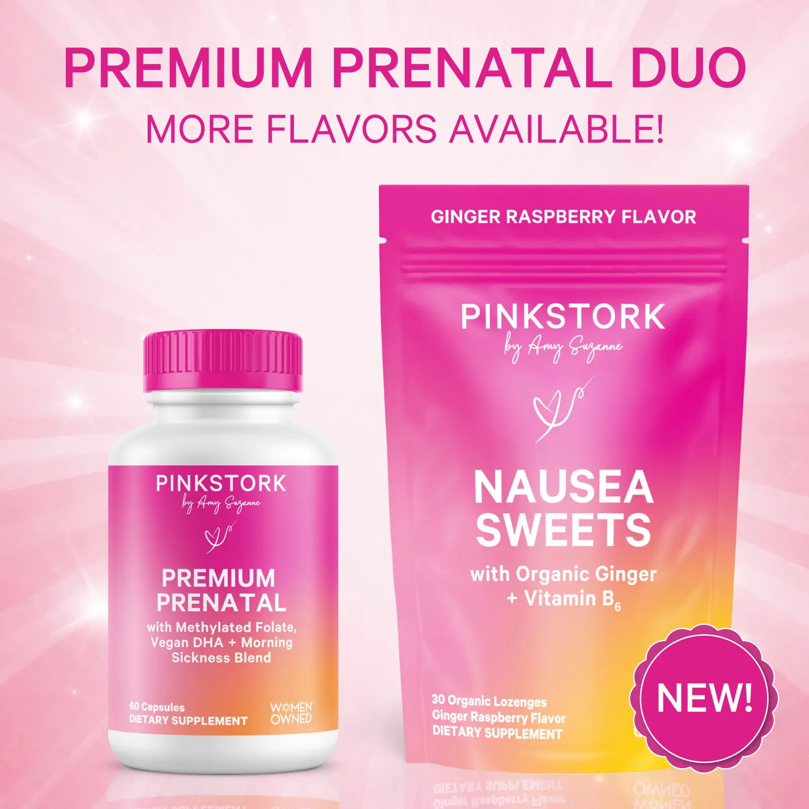 Pink Stork Premium Prenatal Duo | Whole Food + Organic Nutrients for First Trimester Support | Methylated Folate, Iron, DHA, Nausea Support Blend for Women
