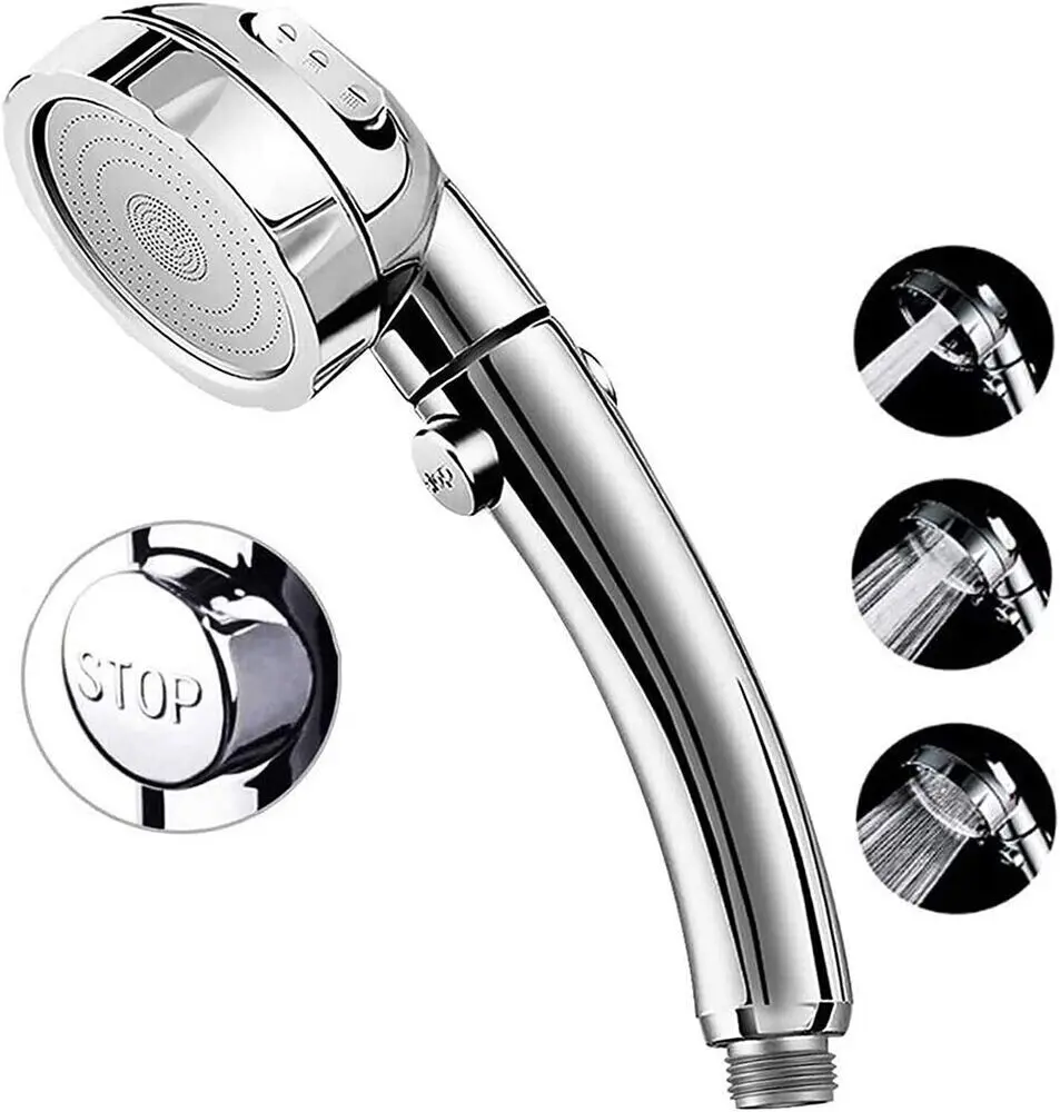 RV Hand Held Shower Head On Off Switch Chrome 3 Spray Water Pressure Hose Camper