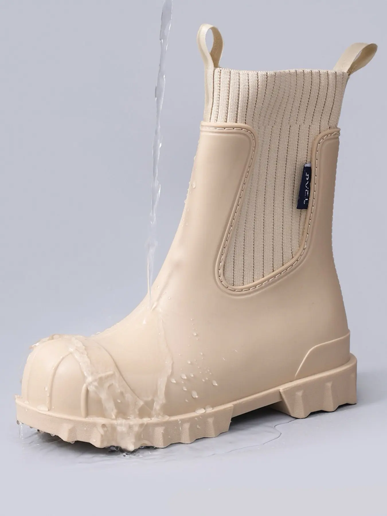 Women's Multi Color Rubber & Knit Patchwork Mid Calf Rain Boots, Comfortable Soft Sole, Non Slip & Waterproof, Plus Size Platform Boots, Rain Shoes