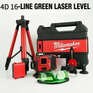 Professional 4D 16-line green laser level, suitable for flooring and wall layout, high-precision LD 520nm self-leveling tool, equipped with 6000mAh battery, wireless remote control, magnetic bracket and adjustable aluminum alloy lifting platform. Kit Set