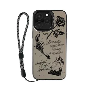 Rose Pattern Phone Case with Lanyard, Anti-drop Cellphone Protective Case, Protective Shockproof Mobile Phone Cover Compatible with iPhone