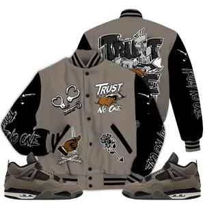 4 Cave Stone Varsity Jacket, Cave Stone 4s Letterman Jackets, Trust No One T-Shirt To Match Sneakers, Streetwear Style Urban Outfit Casual Fabric Knit Menswear