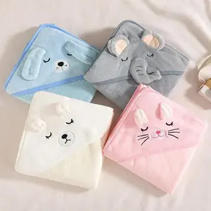 Cartoon Animal Kids Hooded Bath Towel Coral Velvet Water Absorbent Baby Bathing Cape Wrap Cover Comfortable Blanket for Children