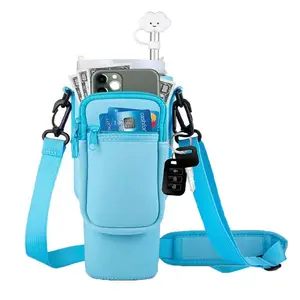 Water Bottle Carrier Bag with Phone Pocket for Stanley Cup 40 Oz, Travel Water Bottle Holder Adjustable Strap Stanley Cup Accessories, Lightweight  Drinkware Straw