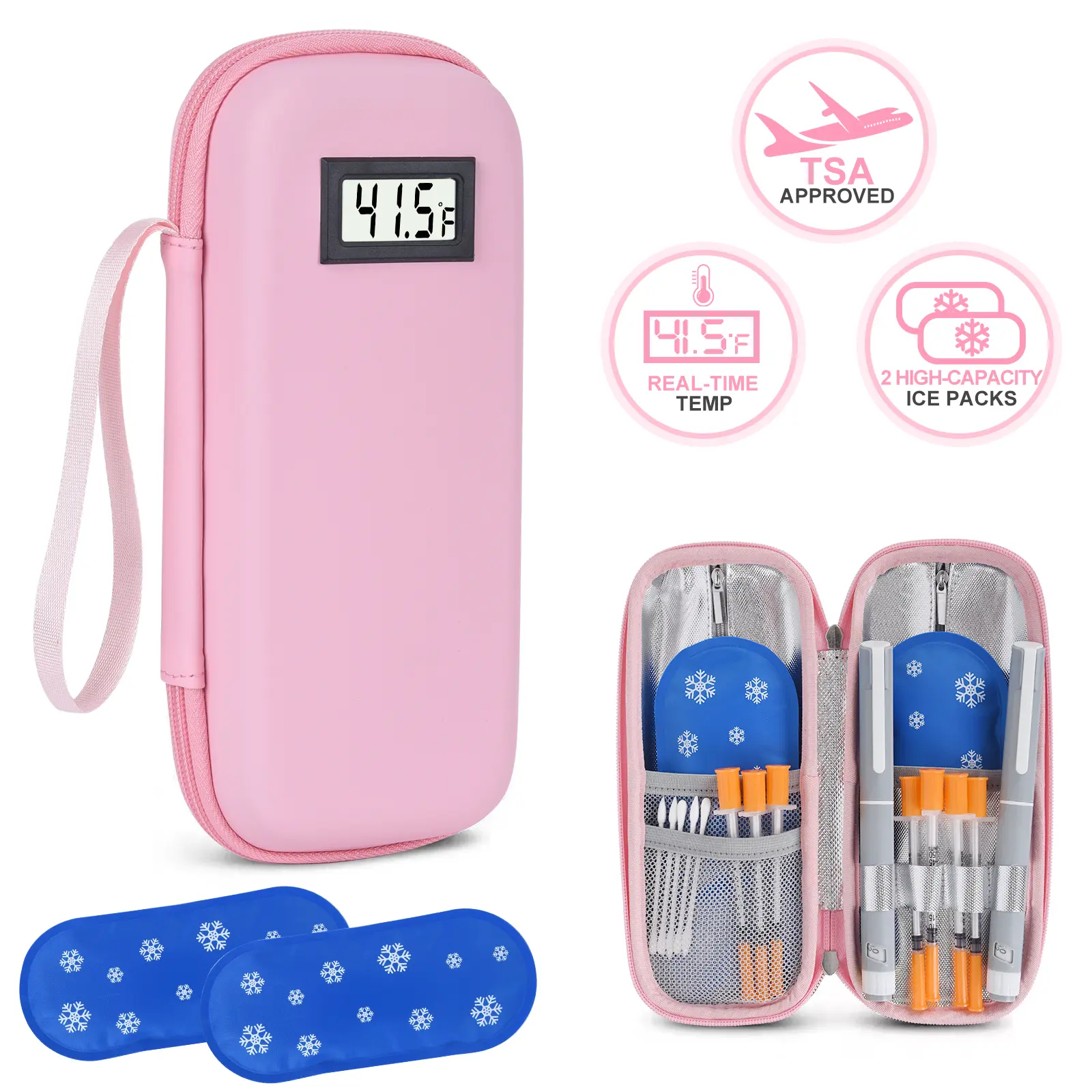 Insulin Cooler Travel Case with Temperature Display - 【Refrigerated Travel Case Diabetic Travel Case with 2 TSA Approved Ice Pack for Trip and Daily】