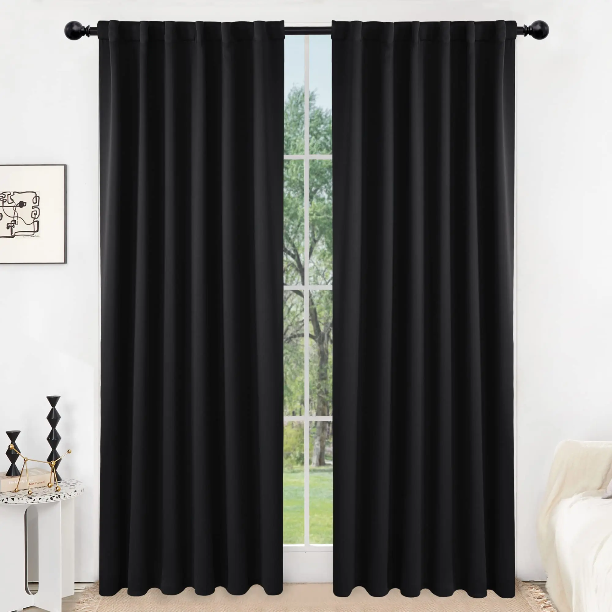Deconovo 2-Panel Back Tab & Rod Pocket Blackout Curtains, Thermal Insulated Window Blackout Bedroom Curtains