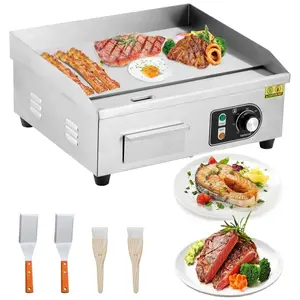 【GARVEE】" Commercial Electric Griddle, 1500W Countertop Teppanyaki Flat Top Grill with Stainless Steel Body, Adjustable Temperature Control from 122°F to 572°F, Includes Shovels and Brushes