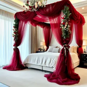 1pc , Elegant Burgundy Sheer Tulle Fabric,  Premium Polyester Draping for Wedding Arches, Backdrops, and Outdoor Party Decorations - Perfect for Bridal Showers, Birthdays, and Special Events, Wedding Decorations, Wedding Arched Backdrop