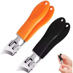 2pcs Random Color Wide Mouth Opening Anti-Splash Angled Nail Clippers, Oblique Nail Clippers, Long Handle Anti-Splash Nail Clippers for Elderly Adult Thick Nails Curved Blade Curved Toenail Clippers for Men, Nail Care, Manicure