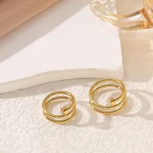 Nail Titanium Steel Ring for Couples Classic Diamond Free Spiral Index Finger Bracelet Nail Shaped Gold-Tone Jewelry