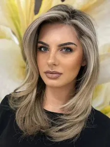 16 Inch Short Gradient Wig with Bangs, Straight Hair, Natural Sewn Parting, Machine Made Wigs, Perfect for Parties and Evening Events