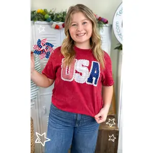 Tees2urdoor Women's Fitted Cotton Short-Sleeve T-Shirt - Light Frilly Lace, USA Graphic, Feminine Streetwear Top for Casual Wear