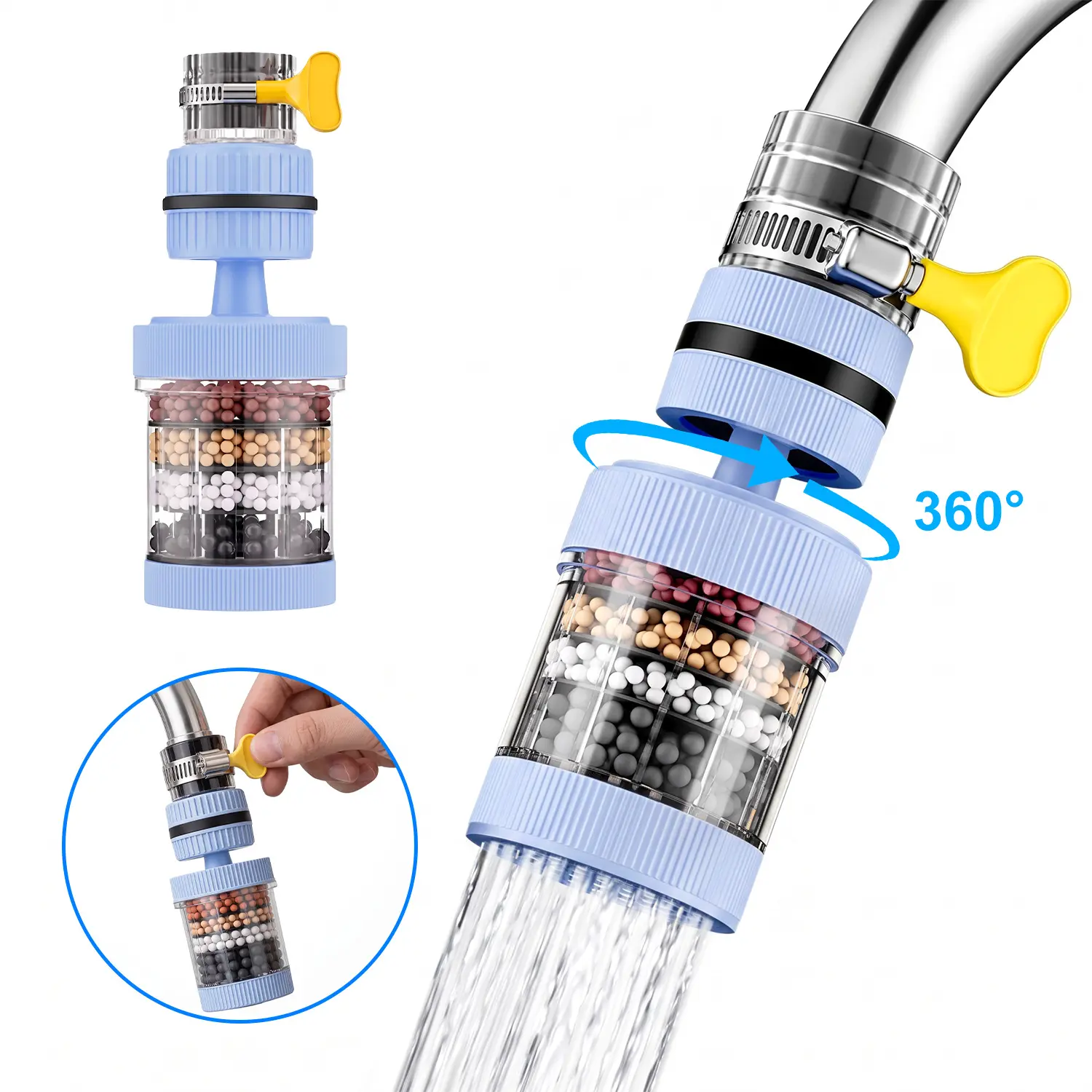 Kitchen Faucet Water Filter,6-Layered Filters, 360-Degree Rotatable, Splash-Proof Cold-Hot Safe Filtration System for Household Tap PurificationSummerWins