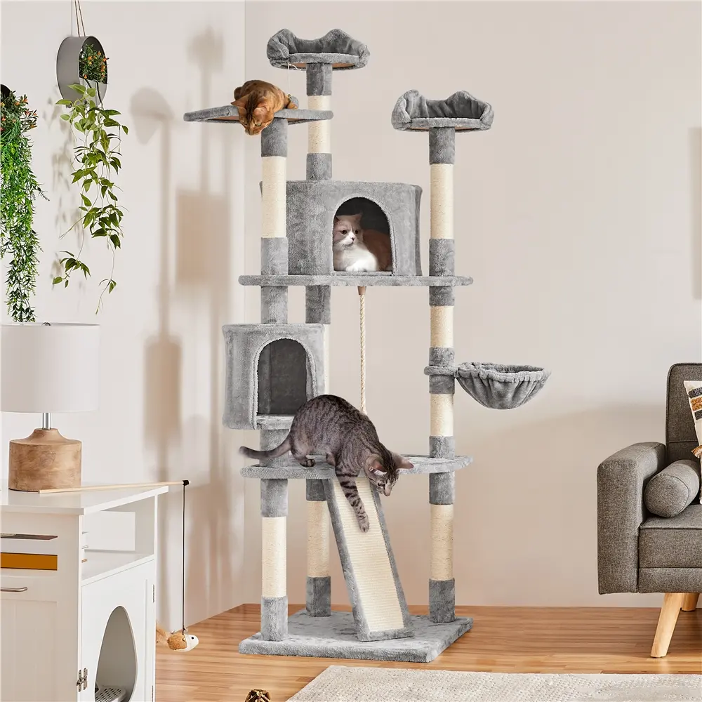 Costoffs 79" Cat Tree for Multiple Cats Stable Base Sisal Ramp Plush Condos Anti-Toppling Kit for Small-Medium Cats